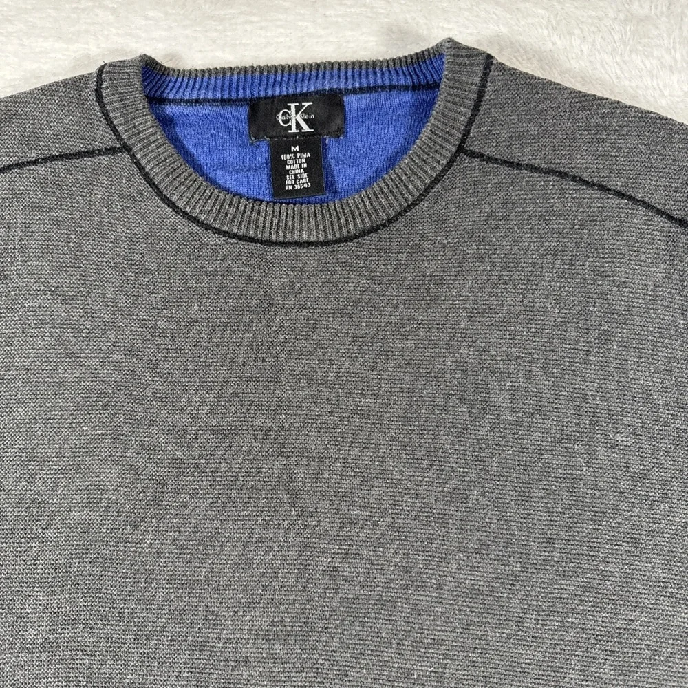 Calvin Klein Men's M Grey 100% Pima Cotton Crewneck‎ Long Sleeve Sweater